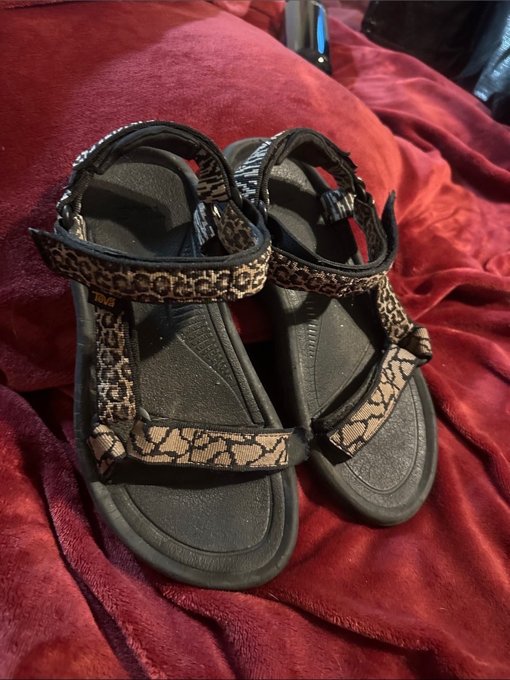 Teva Leopard-Pattern Sport Sandals in Black and Tan
